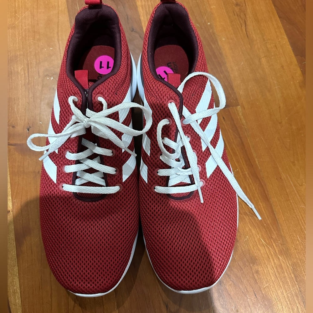 Dark Red Adidas Sneakers with White Stripes size men’s 11